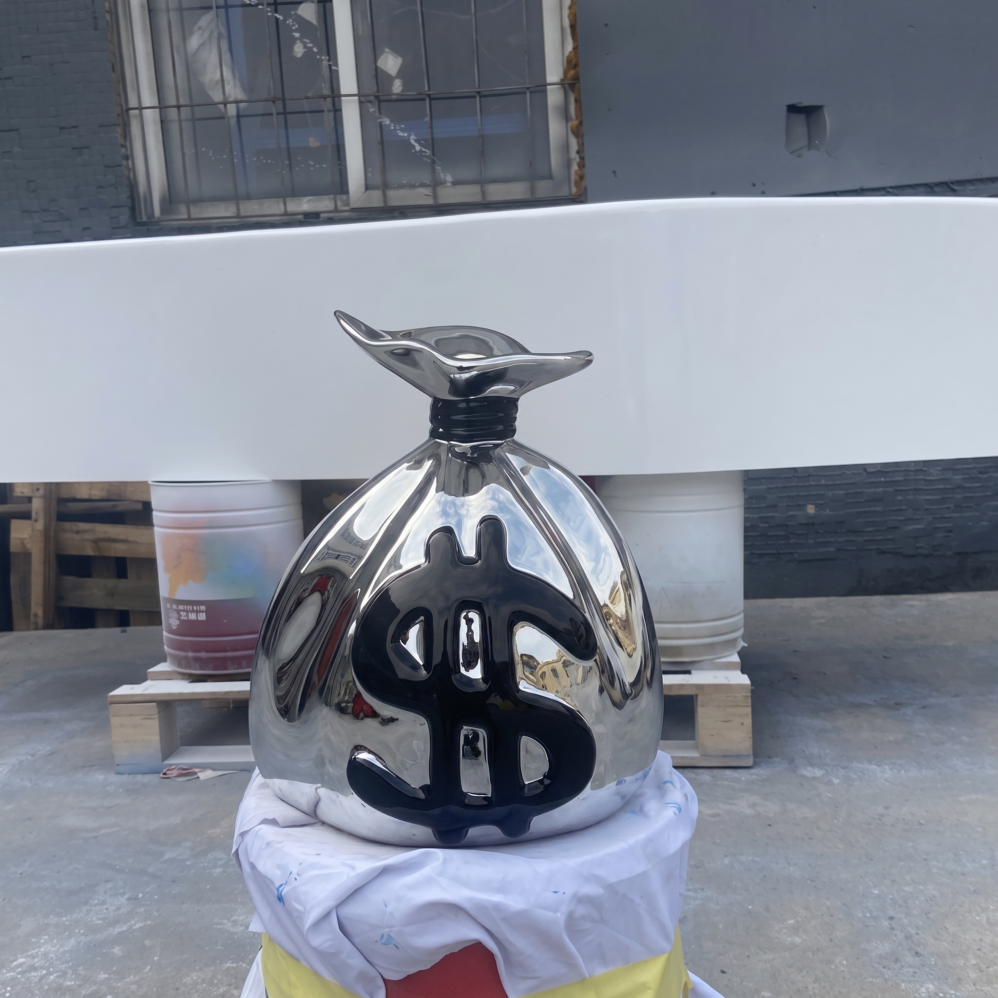 Resin Money Bag Sculpture Size Gold Plated Chrome Finish
