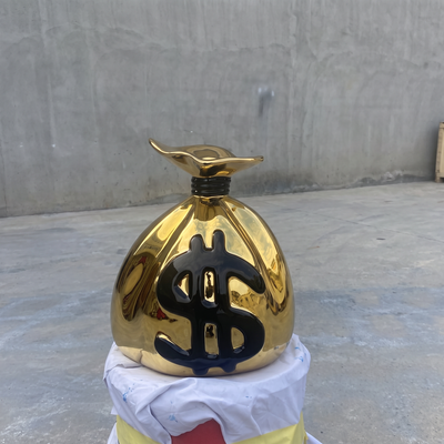 Resin Money Bag Sculpture Size Gold Plated Chrome Finish