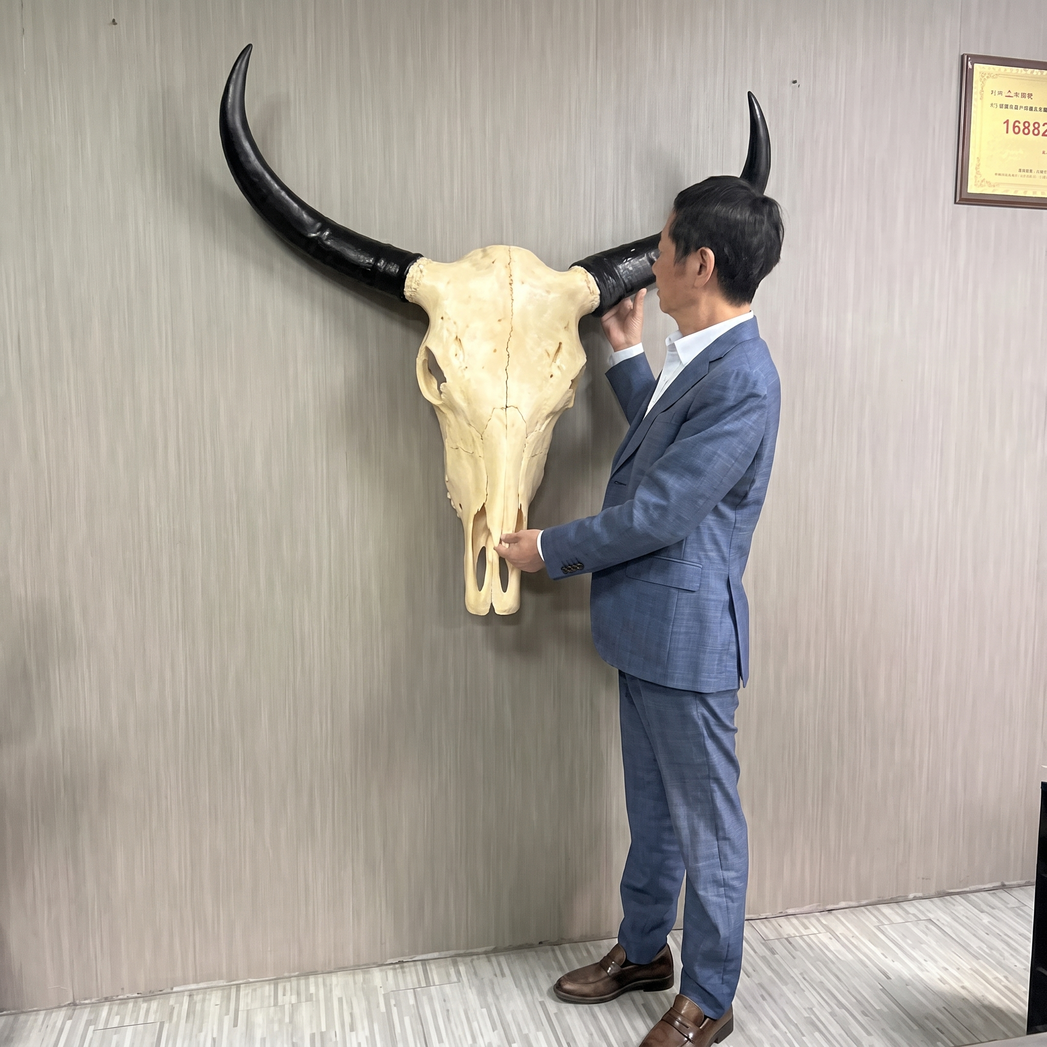 Long Horn Cow Skull Wall Sculpture Faux Bull Horns