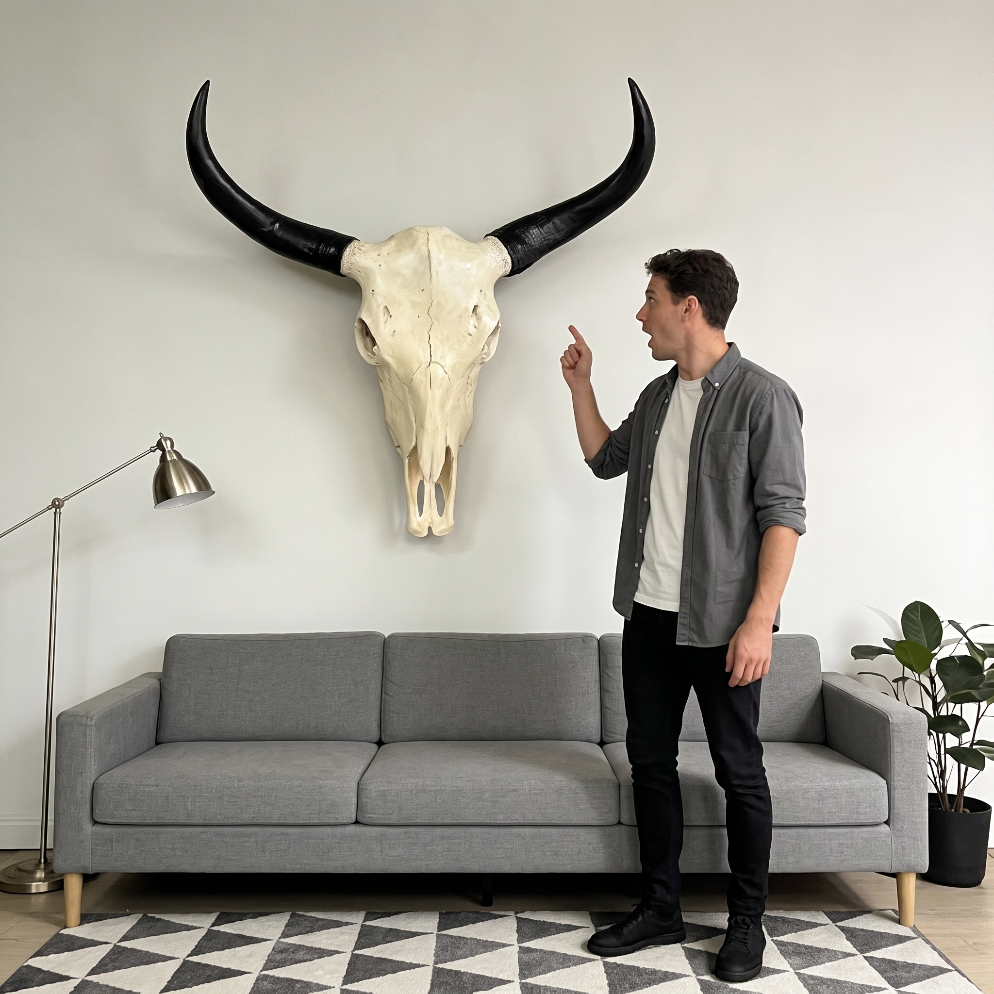 Long Horn Cow Skull Wall Sculpture Faux Bull Horns
