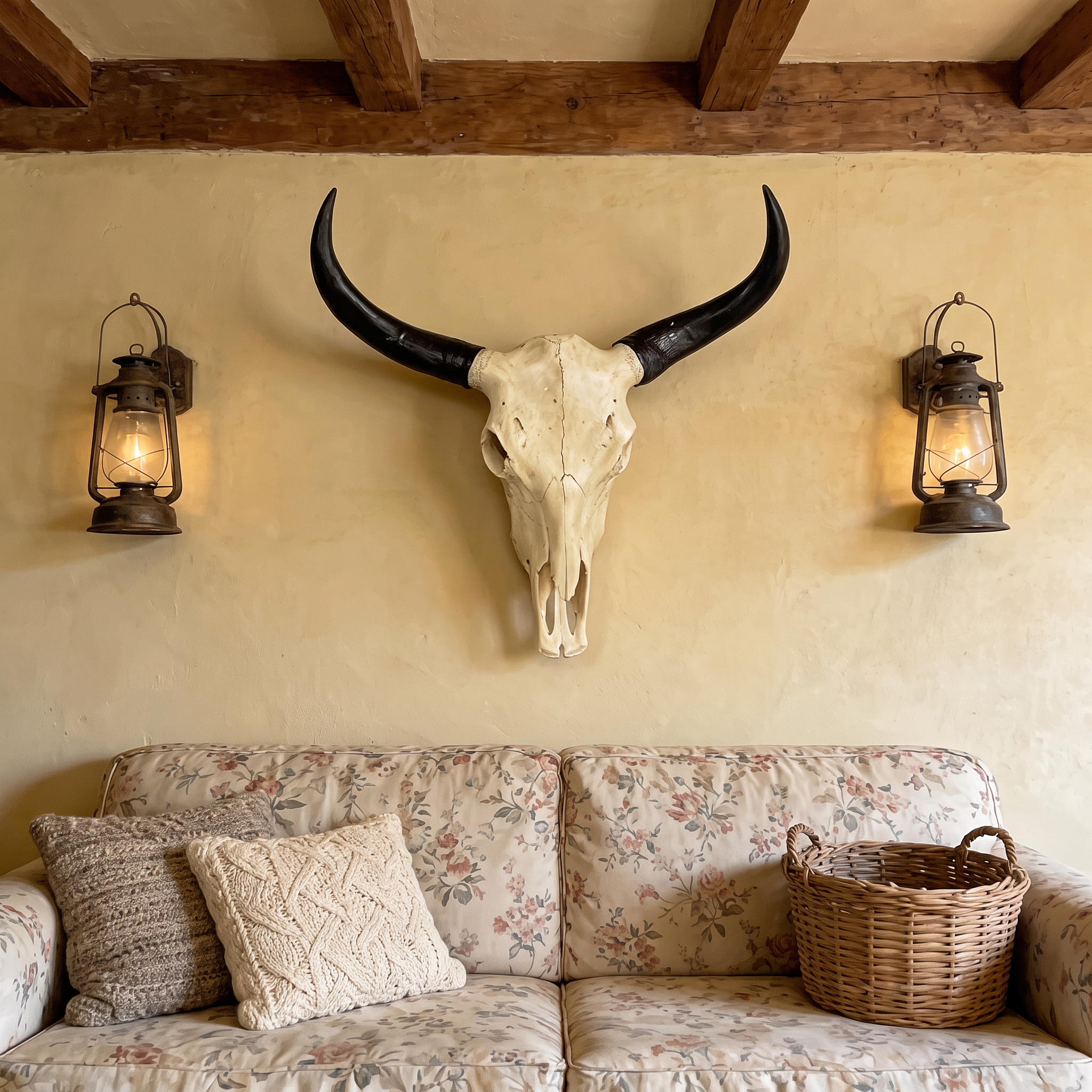 Long Horn Cow Skull Wall Sculpture Faux Bull Horns