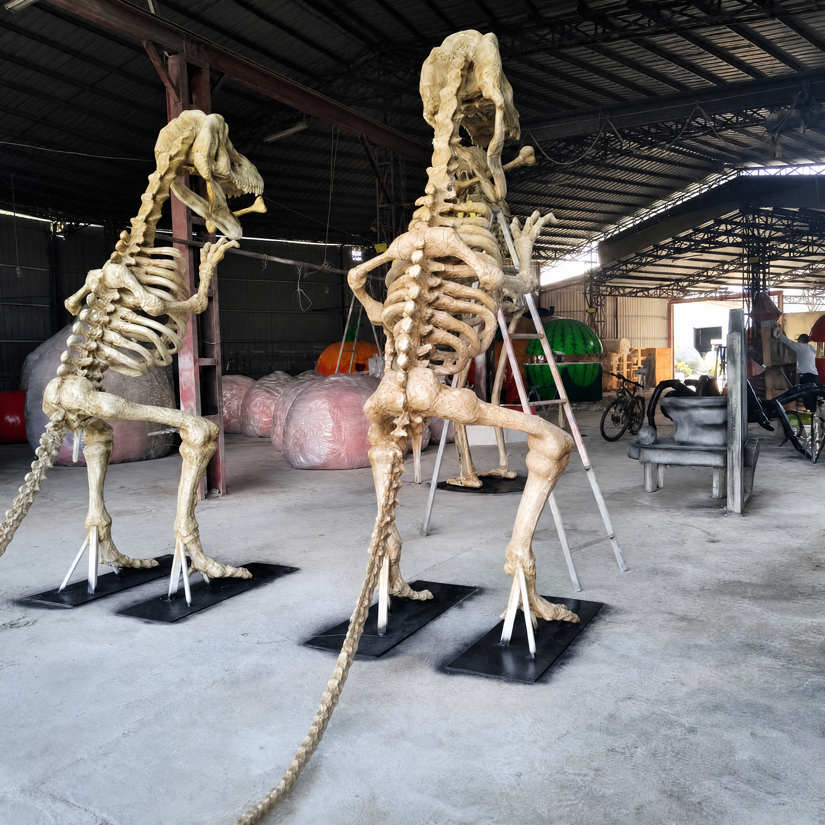 Giant Fiberglass Dino Fossil Skeleton Outdoor Halloween Decor