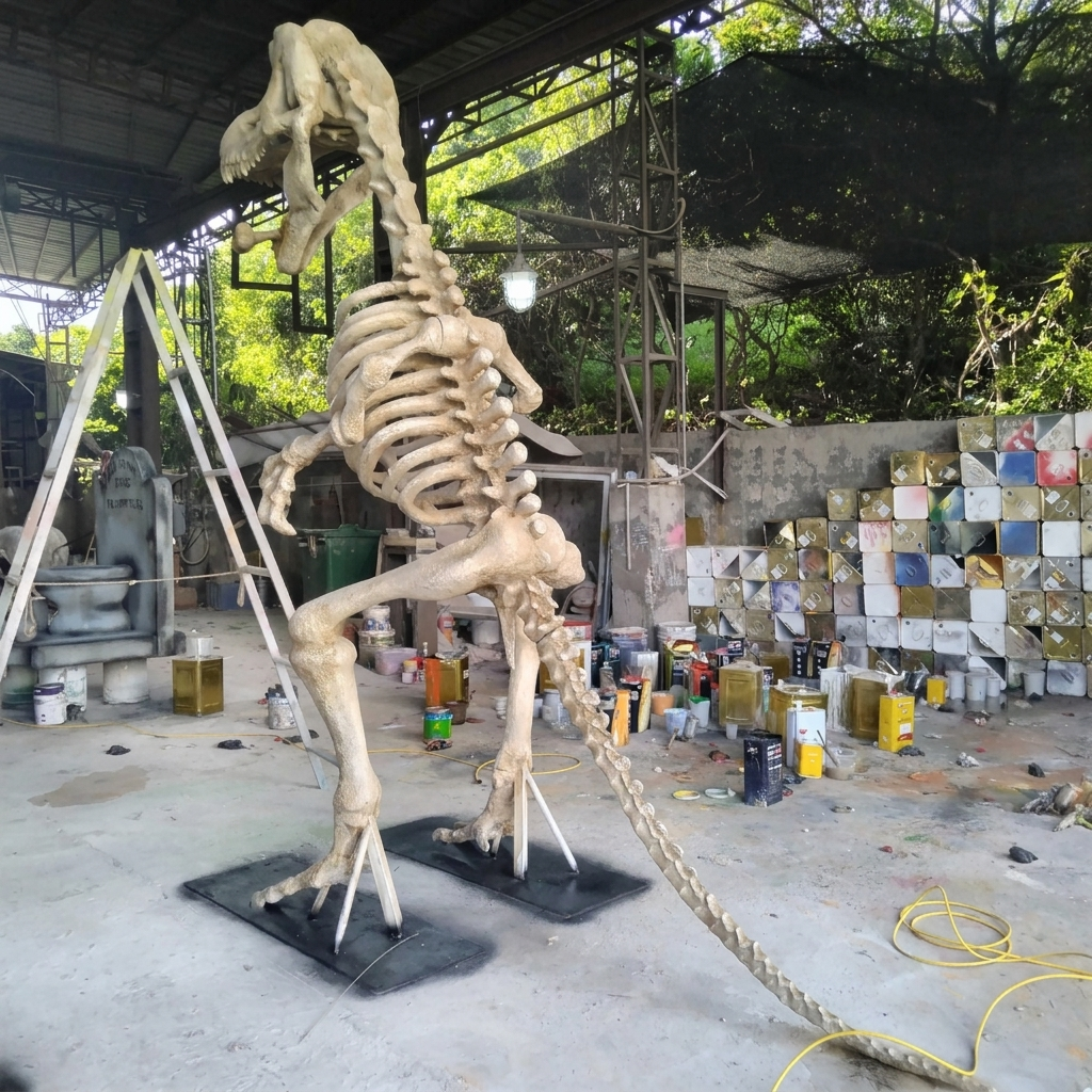 Giant Fiberglass Dino Fossil Skeleton Outdoor Halloween Decor