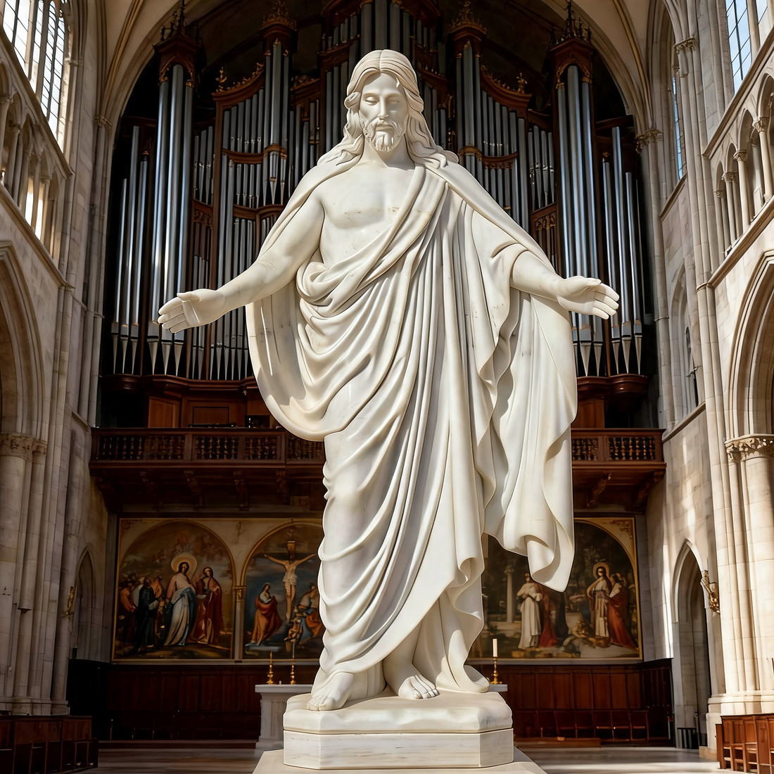 Life Size White Marble Jesus Christ Statue Redeemer Sculpture-OVERSCALE ART