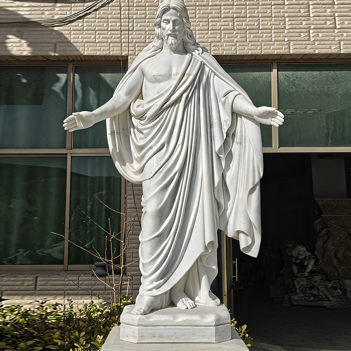 Life Size White Marble Jesus Christ Statue Redeemer Sculpture-OVERSCALE ART