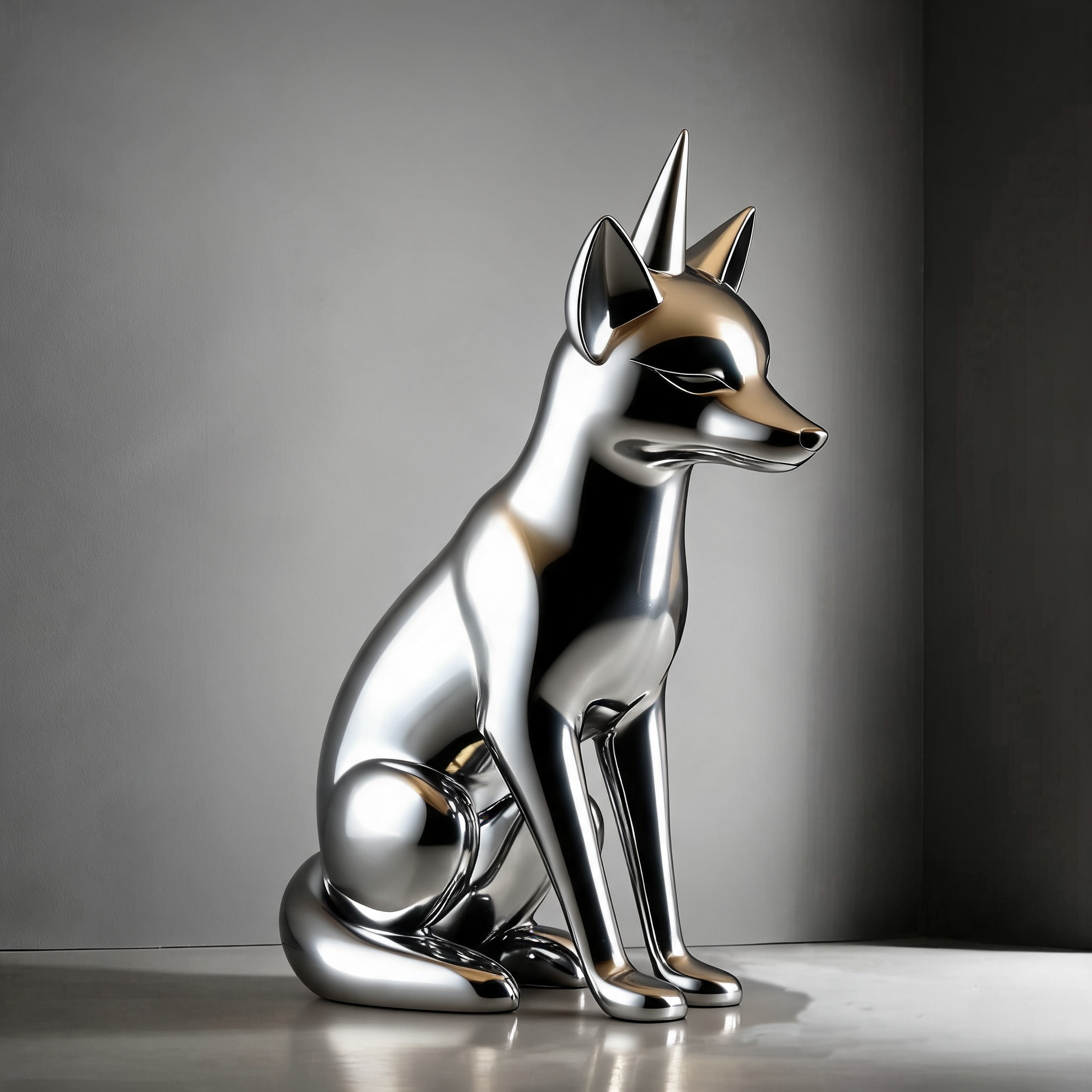 Shiny Silver Fox Fiberglass Animal Sculpture for Commercial Display-OVERSCALE ART