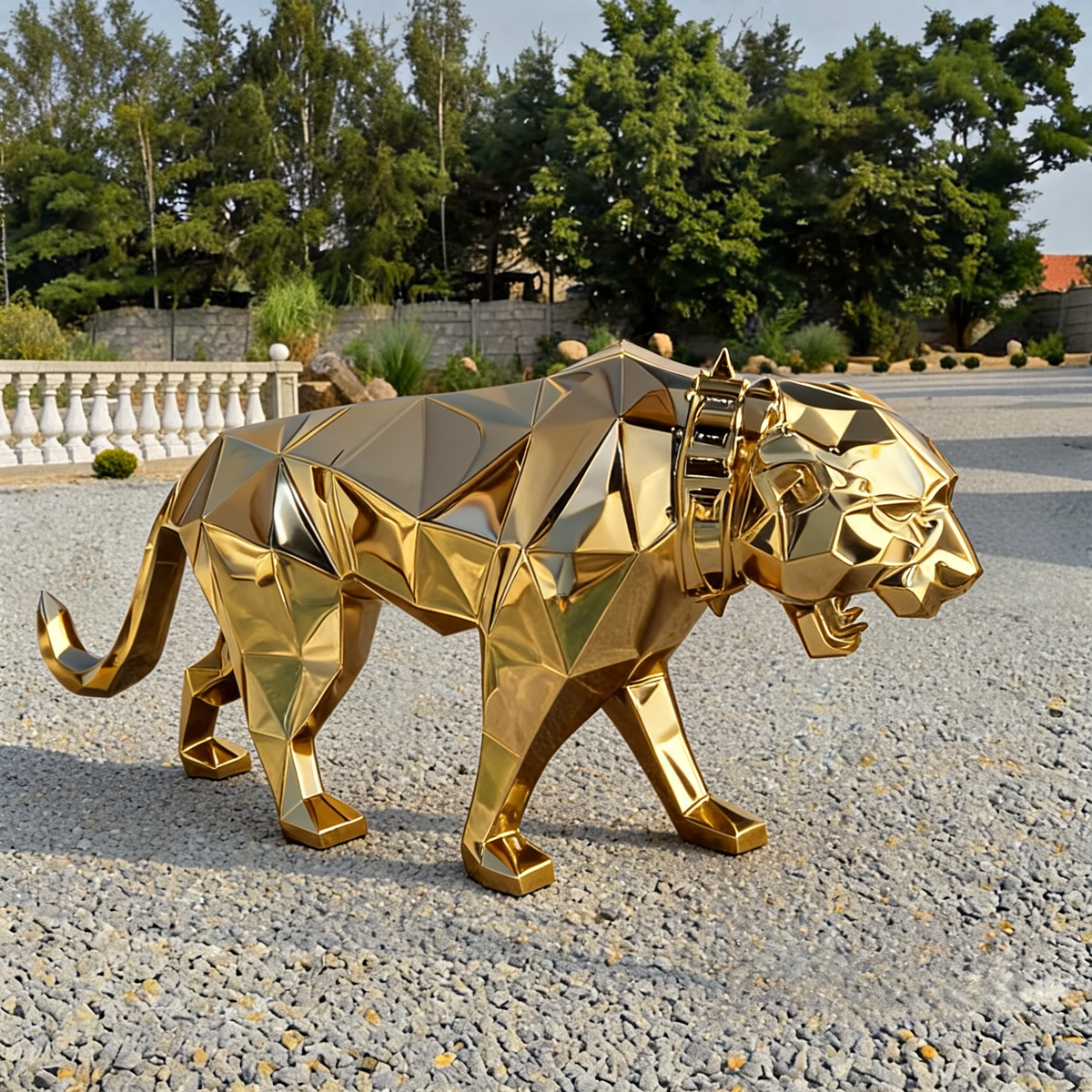 Mirror-Finish Leopard Floor Sculpture