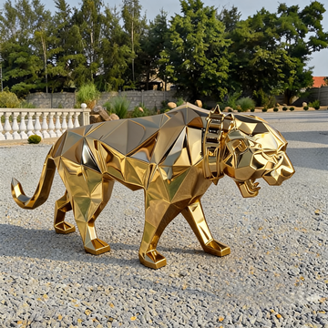 Mirror-Finish Leopard Floor Sculpture