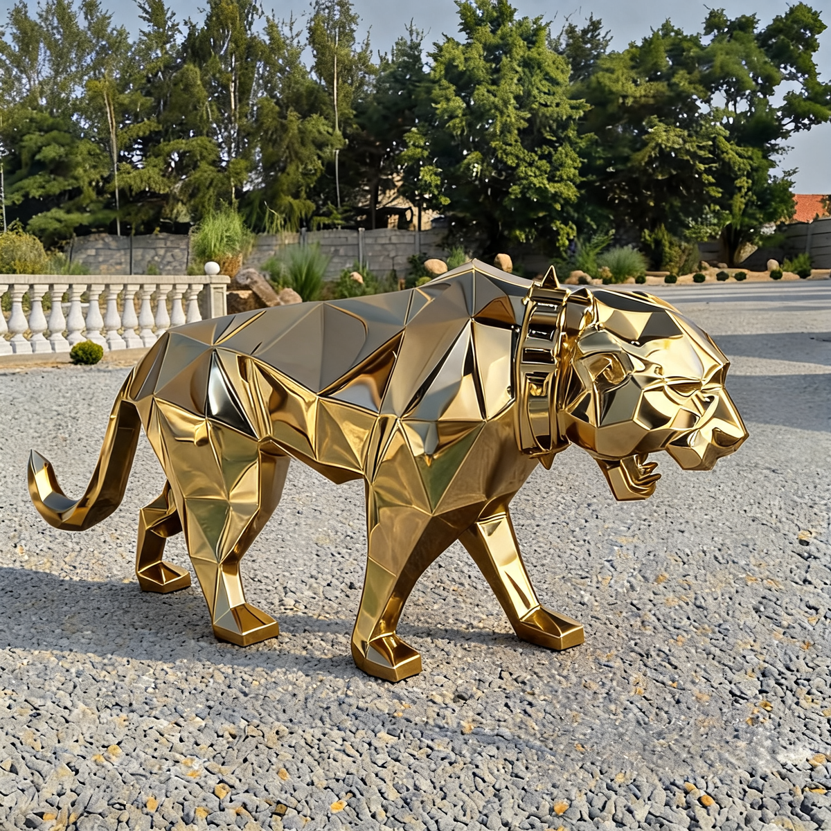 Mirror-Finish Leopard Floor Sculpture