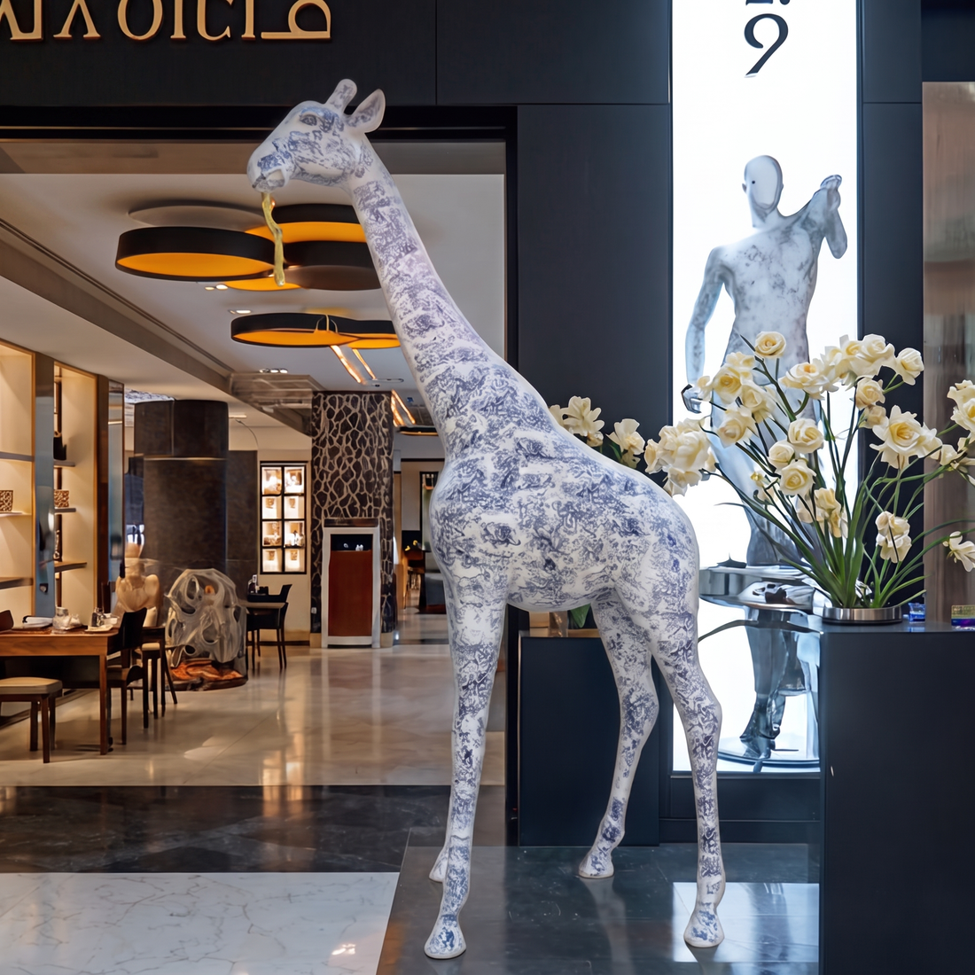 Giant Outdoor FRP Giraffe Sculpture Floor Decoration