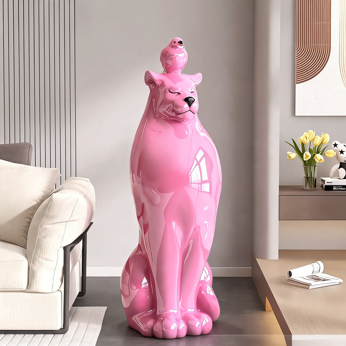 Abstract Lion Floor Sculpture Cartoon Animal in Durable Fiberglass