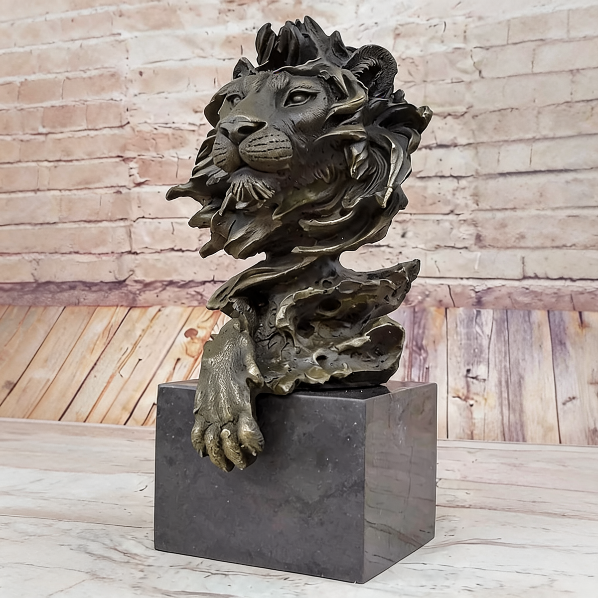 Cast Copper Sculpture Designed Male Lion Head Statue