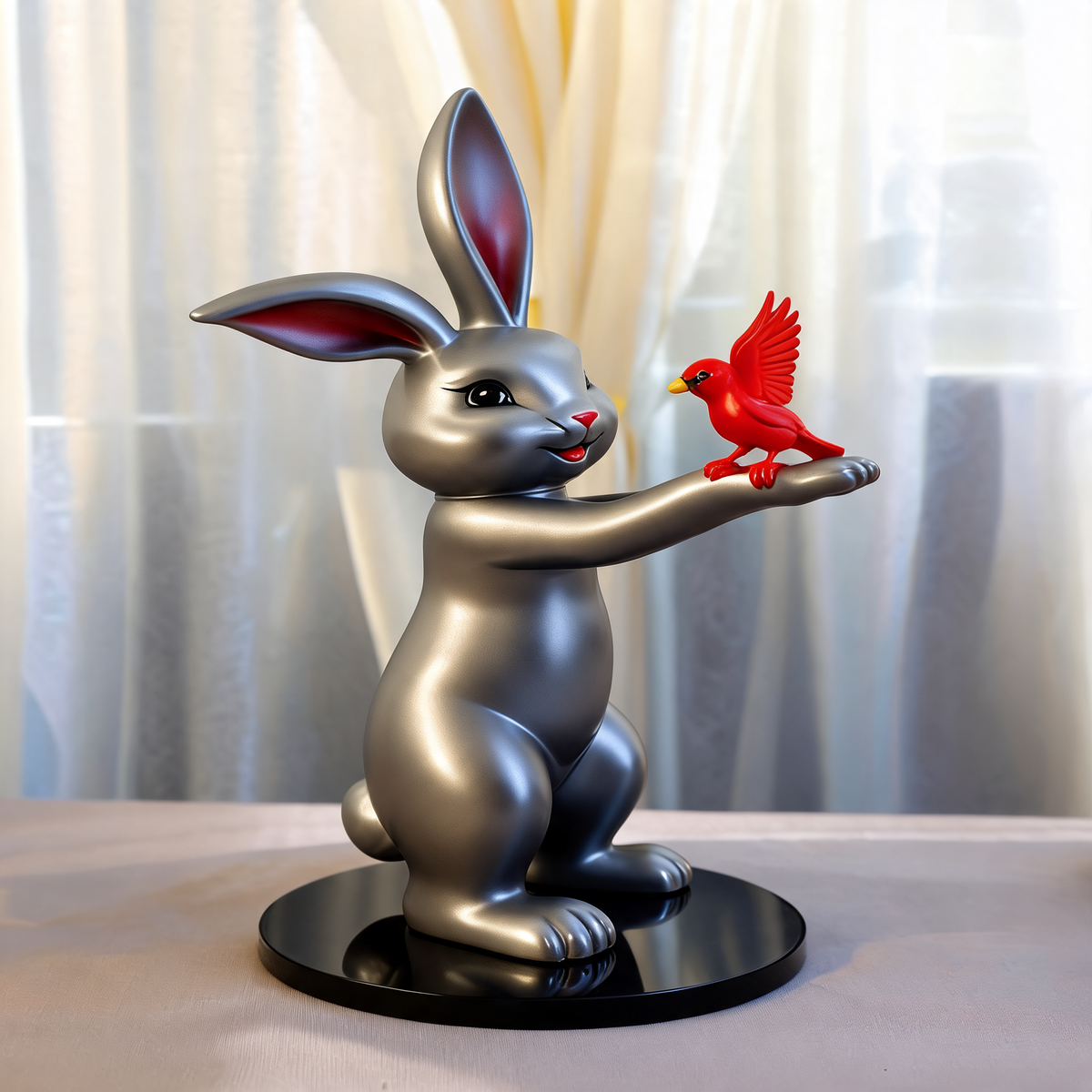 Animal Sculpture Standing Cartoon Cat with Bird Figure
