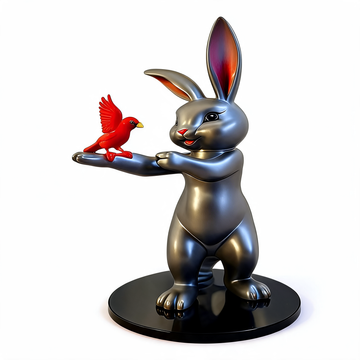 Animal Sculpture Standing Cartoon Cat with Bird Figure