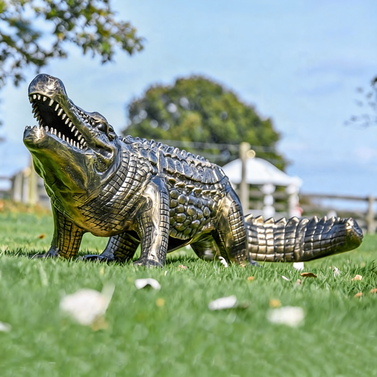 Life Size Crocodile Figurine Bronze Brass Animal Sculpture