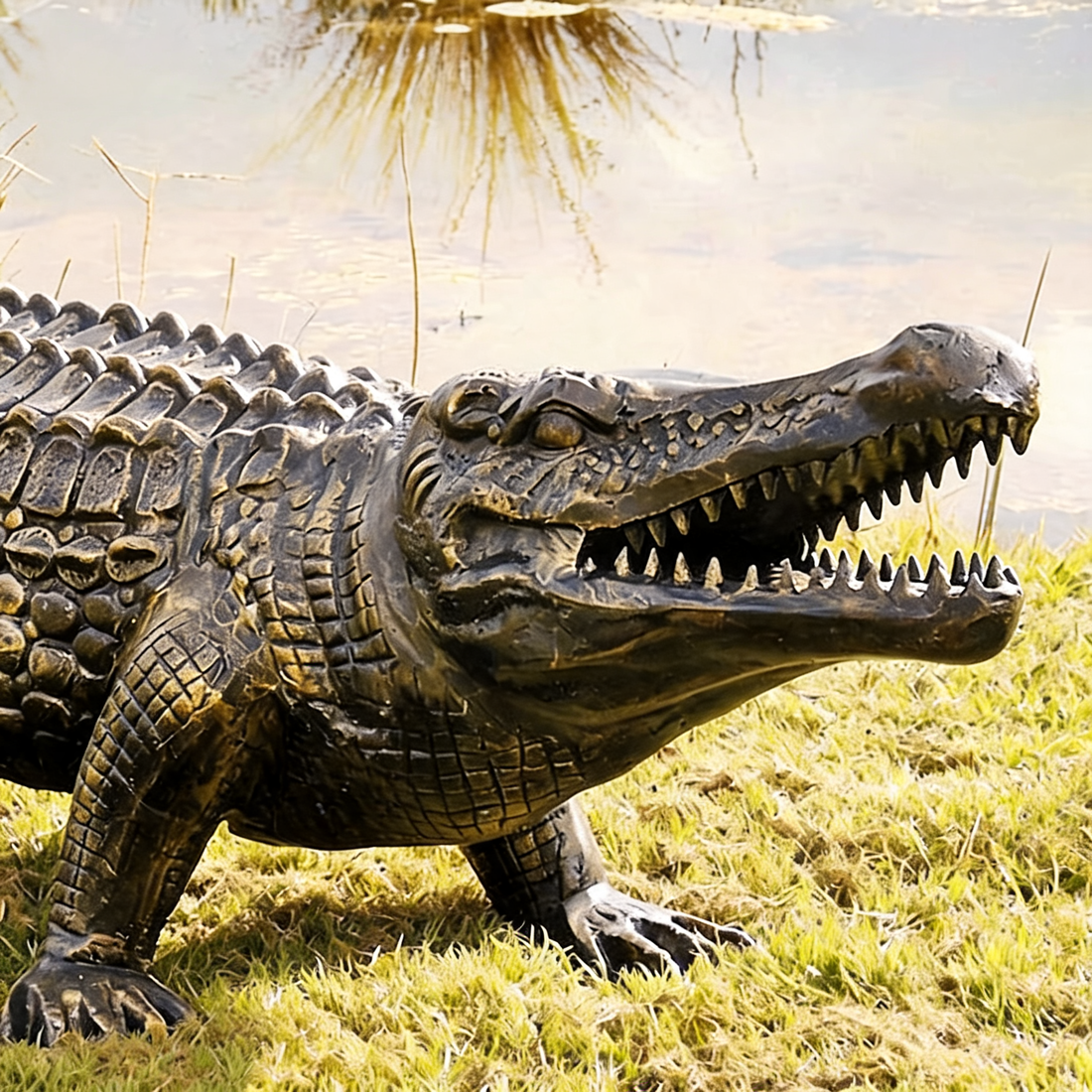 Life Size Crocodile Figurine Bronze Brass Animal Sculpture