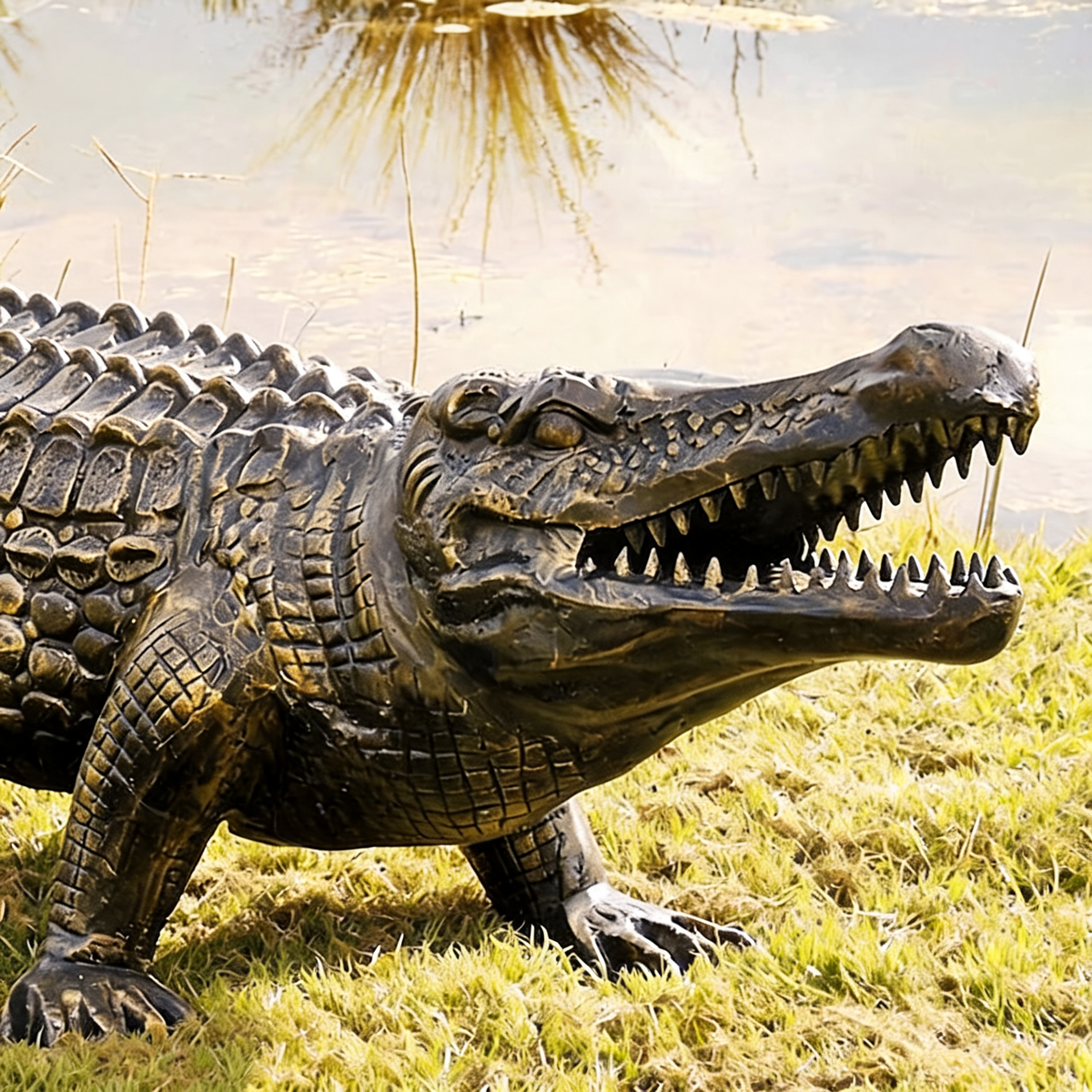 Life Size Crocodile Figurine Bronze Brass Animal Sculpture