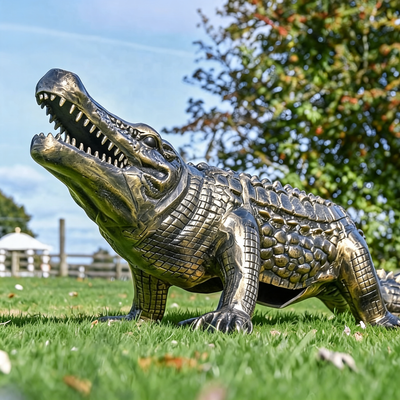 Life Size Crocodile Figurine Bronze Brass Animal Sculpture