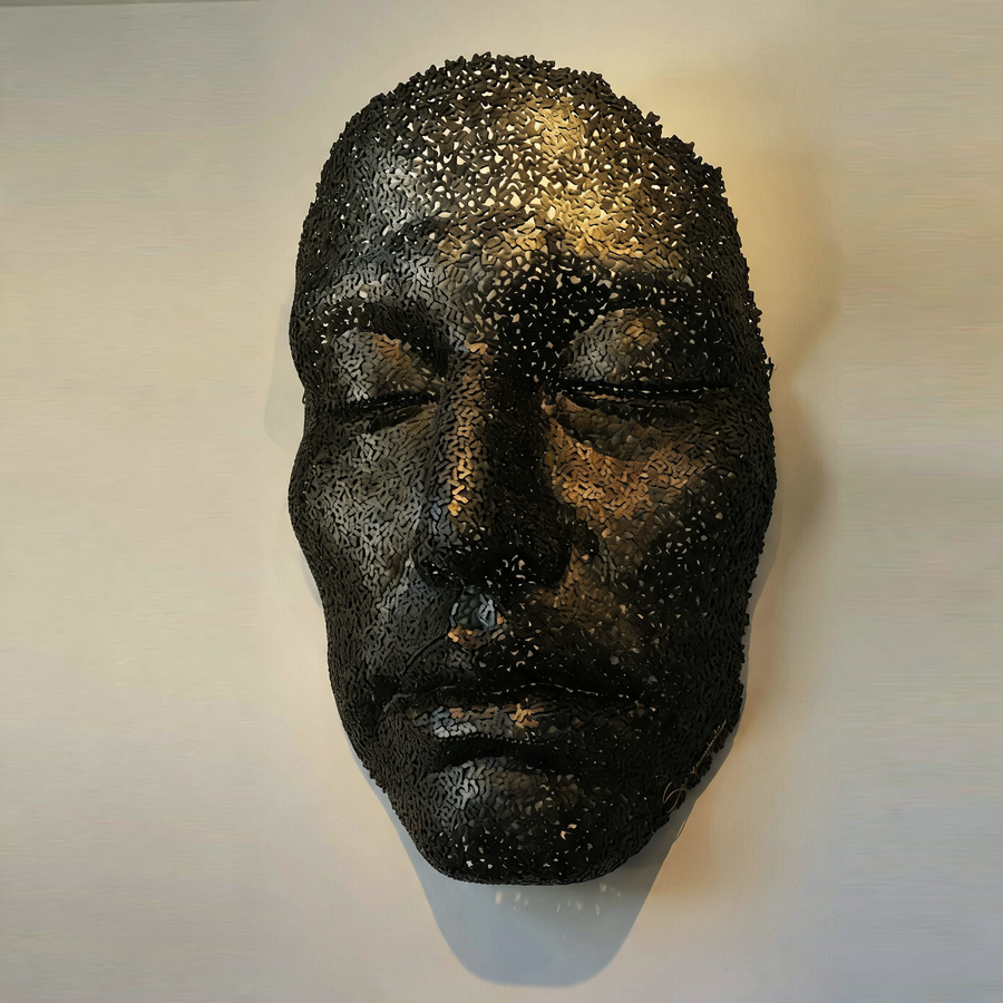Bronze Metal Art Human Face Landscape Sculpture Wall Carving