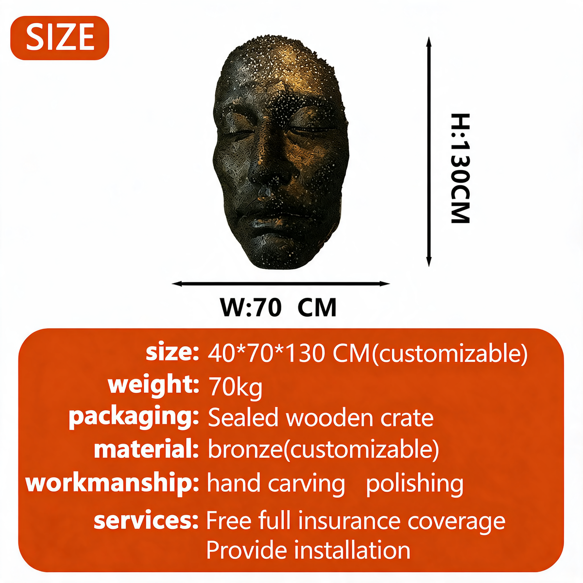Bronze Metal Art Human Face Landscape Sculpture Wall Carving