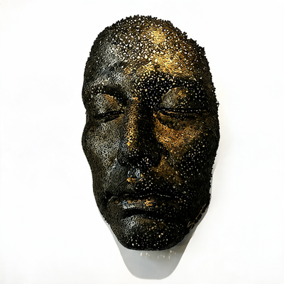 Bronze Metal Art Human Face Landscape Sculpture Wall Carving