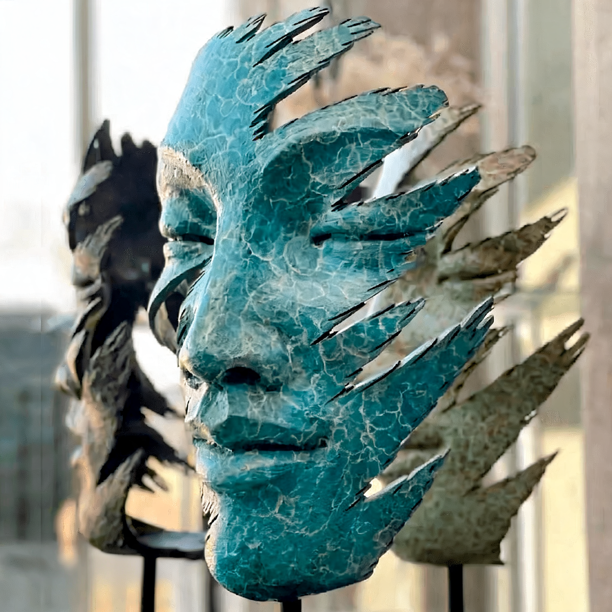 Abstract Metal Bronze Cast Female Face Sculpture for Public Spaces
