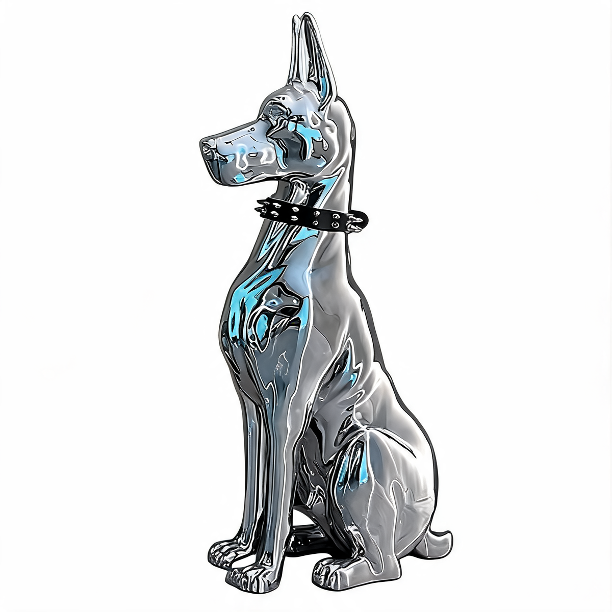 Life Size Mirror Polished Stainless Steel Doberman Sculpture Dog