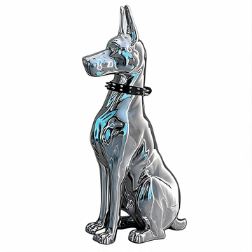 Life Size Mirror Polished Stainless Steel Doberman Sculpture Dog