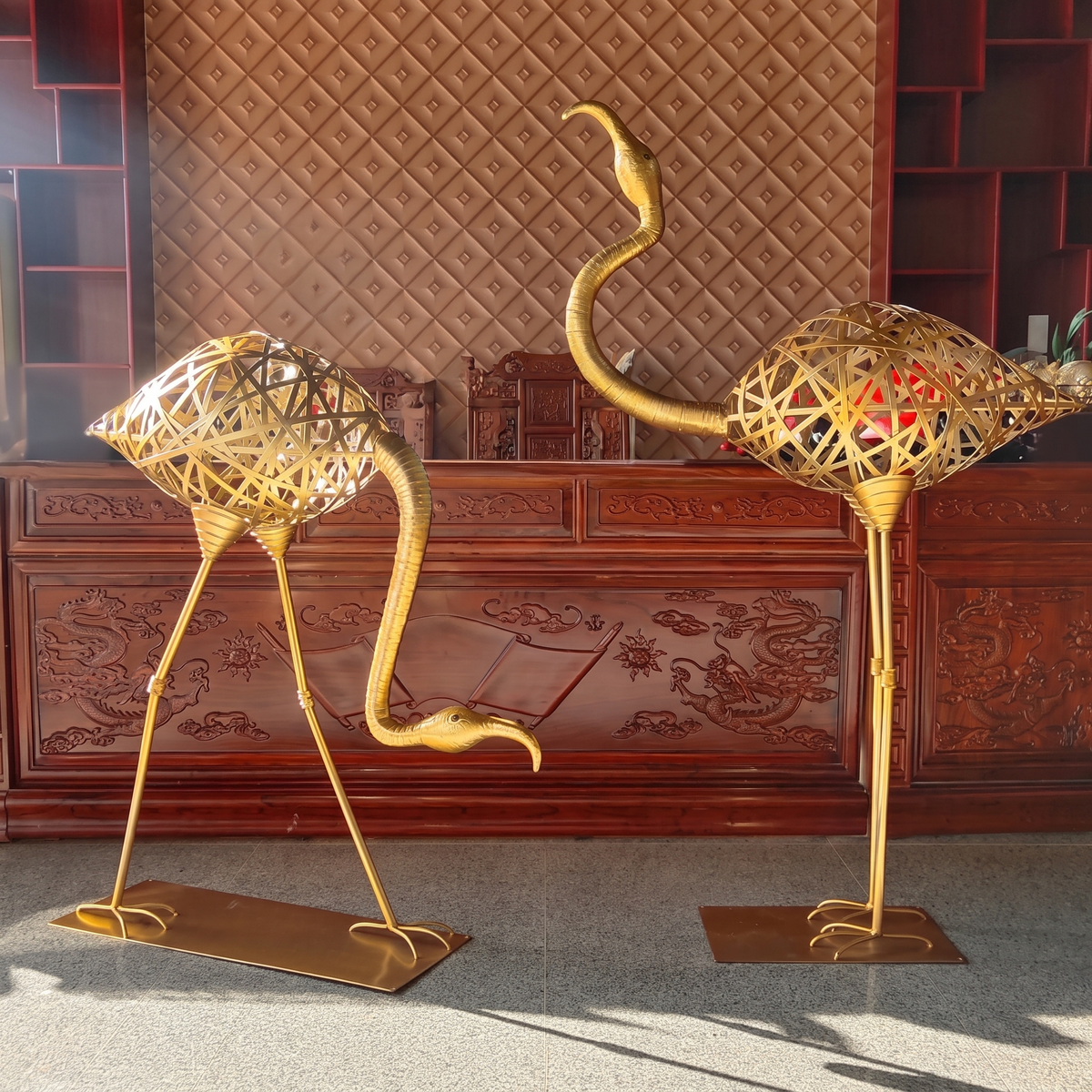 Art Deco Flamingo Floor Sculpture in Cast Copper