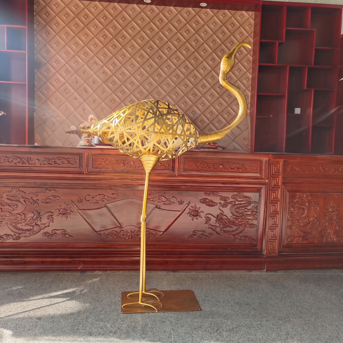 Art Deco Flamingo Floor Sculpture in Cast Copper