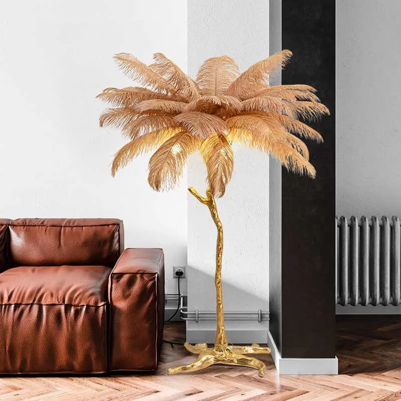 Hotel Floor Lamp Decorative Grey Ostrich Lucas Rattan Palm