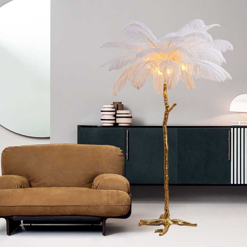 Hotel Floor Lamp Decorative Grey Ostrich Lucas Rattan Palm