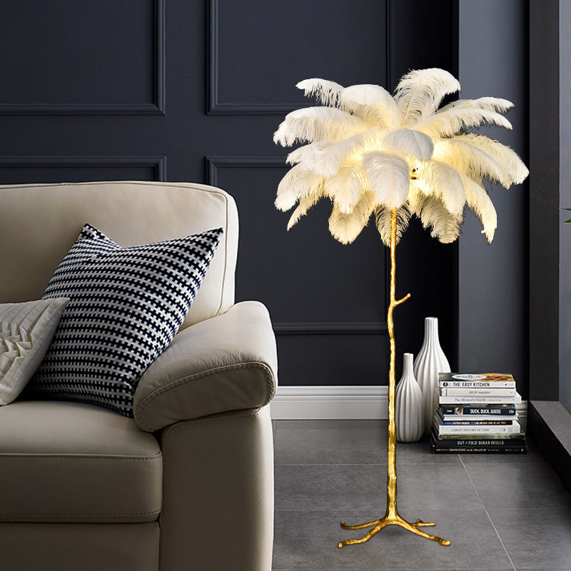 Hotel Floor Lamp Decorative Grey Ostrich Lucas Rattan Palm