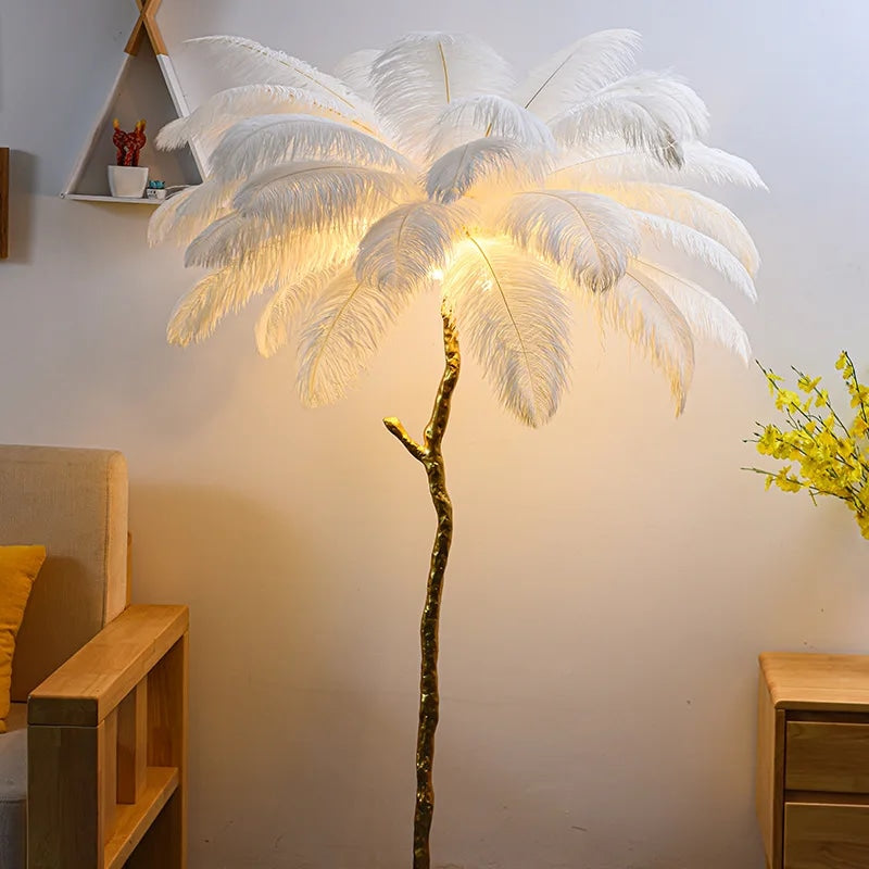 Hotel Floor Lamp Decorative Grey Ostrich Lucas Rattan Palm
