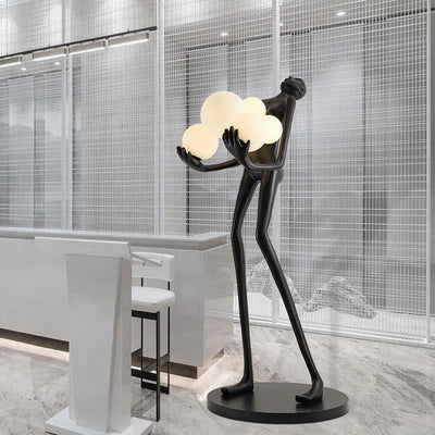 Indoor Resin Black Sculpture Man Sculptural Floor Lamp