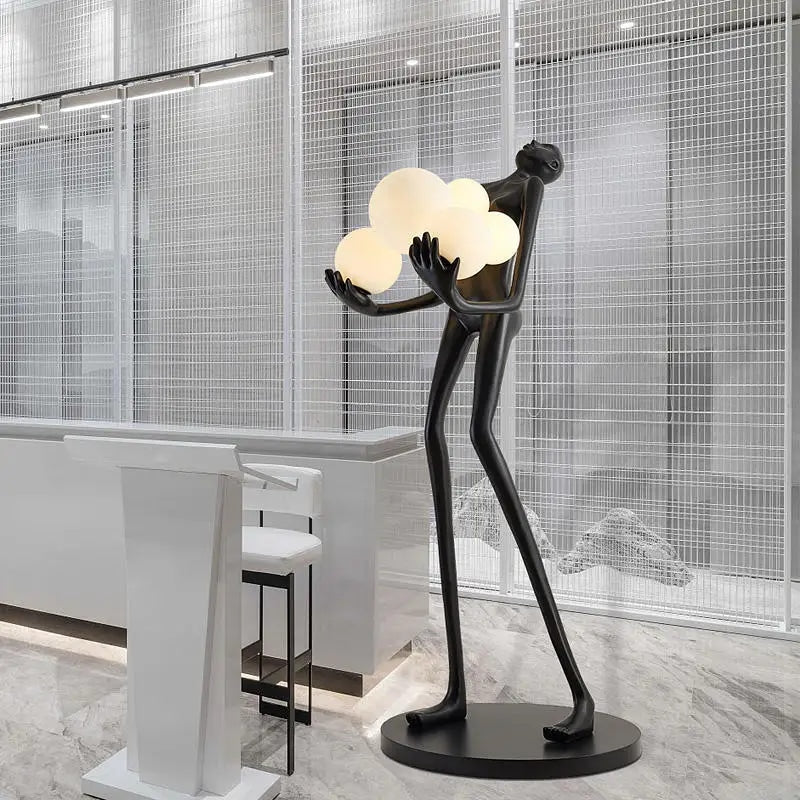 Indoor Resin Black Sculpture Man Sculptural Floor Lamp
