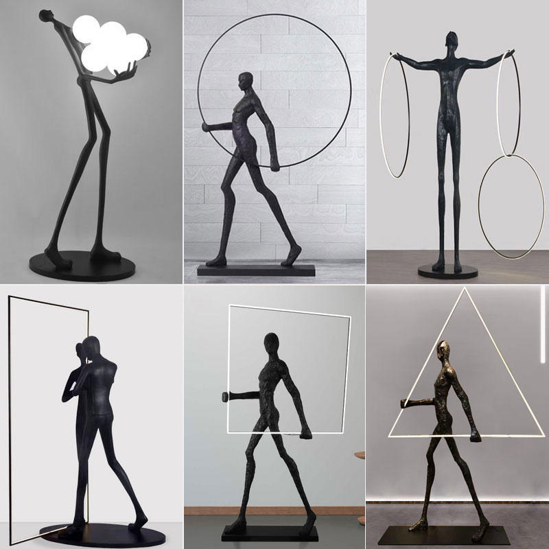 Indoor Resin Black Sculpture Man Sculptural Floor Lamp