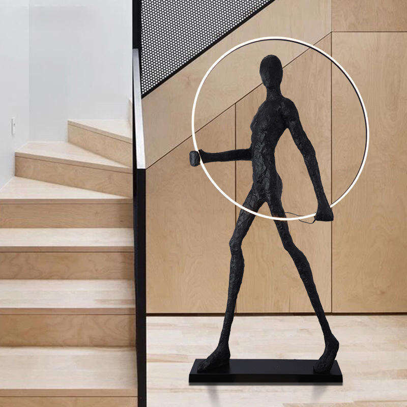 Indoor Resin Black Sculpture Man Sculptural Floor Lamp