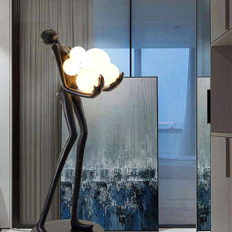 Indoor Resin Black Sculpture Man Sculptural Floor Lamp