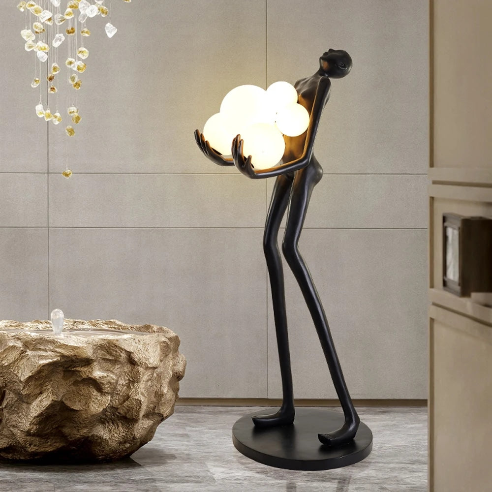 Indoor Resin Black Sculpture Man Sculptural Floor Lamp