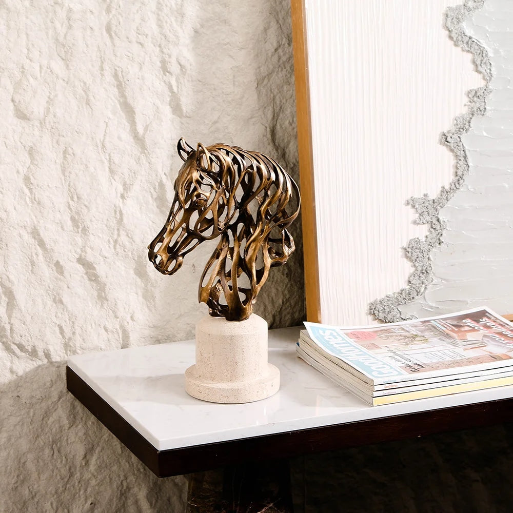 Kimdecor Desktop Hollow Horse Head Marble Accent Sculpture