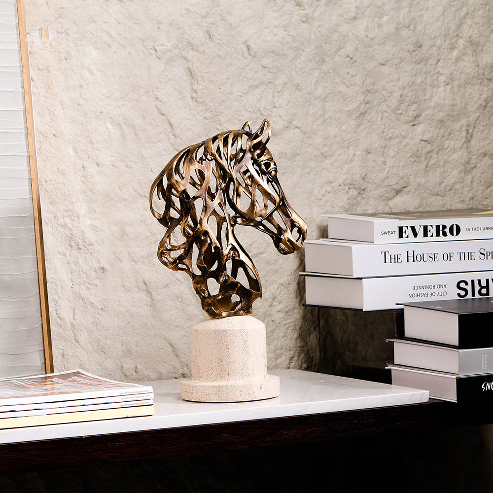 Kimdecor Desktop Hollow Horse Head Marble Accent Sculpture