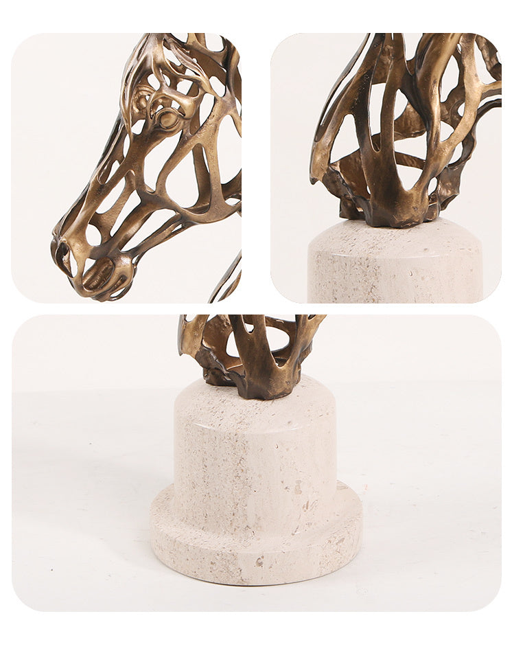 Kimdecor Desktop Hollow Horse Head Marble Accent Sculpture