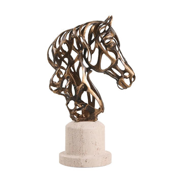 Kimdecor Desktop Hollow Horse Head Marble Accent Sculpture