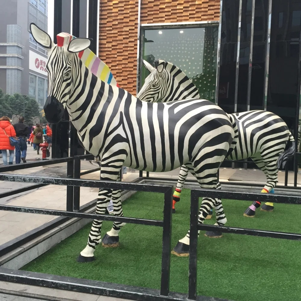 Large Colorful Zebra Garden Sculptures in Fiberglass Resin-OVERSCALE ART