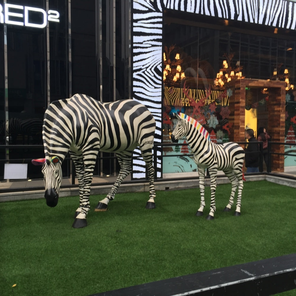 Large Colorful Zebra Garden Sculptures in Fiberglass Resin-OVERSCALE ART