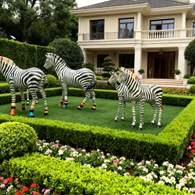 Large Colorful Zebra Garden Sculptures in Fiberglass Resin-OVERSCALE ART