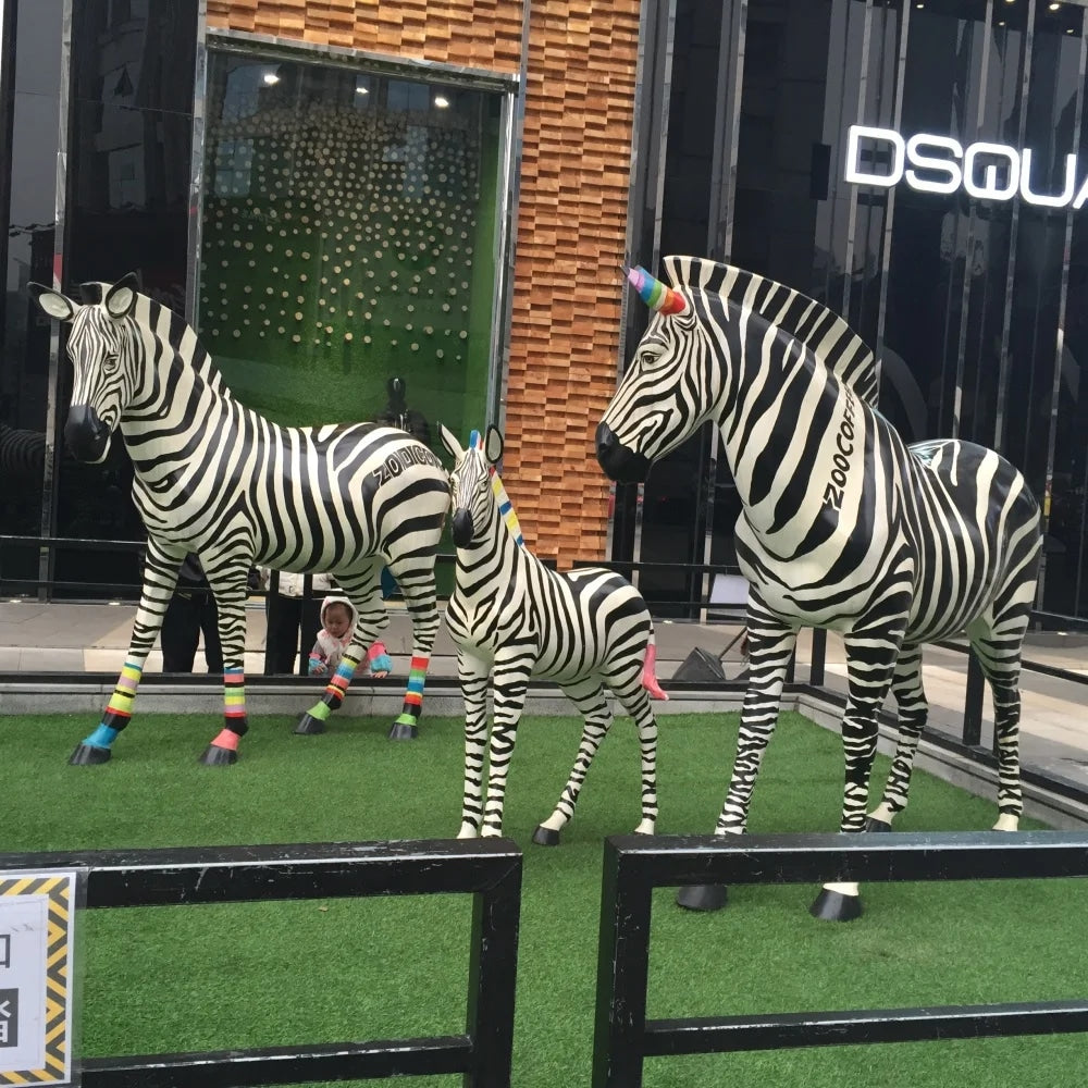 Large Colorful Zebra Garden Sculptures in Fiberglass Resin-OVERSCALE ART