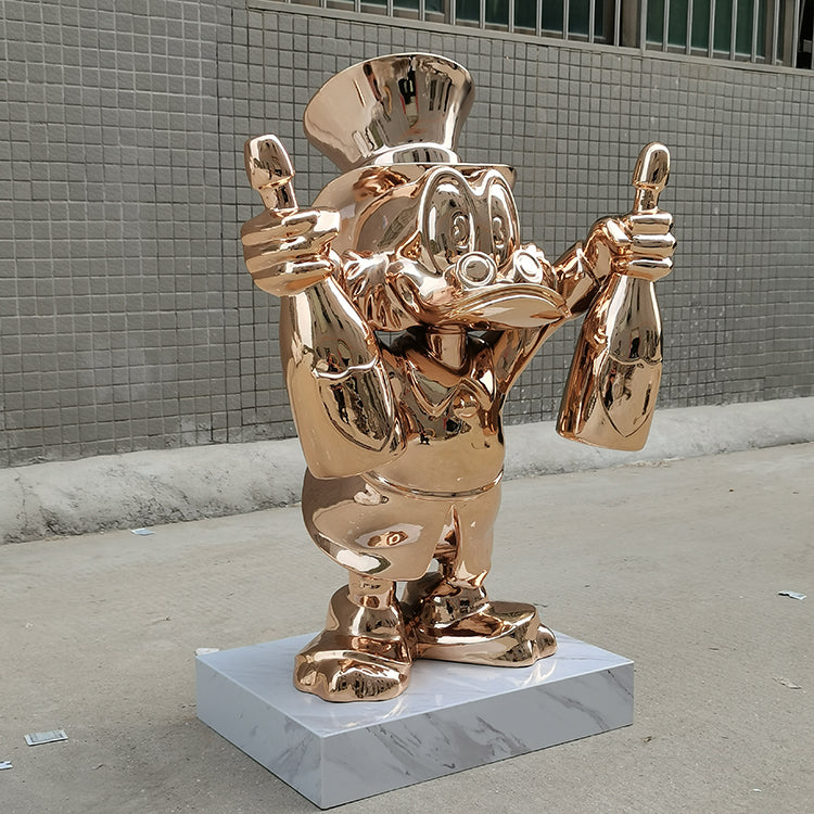Life Size Famous Fiberglass Duck Gold Electroplated Sculpture