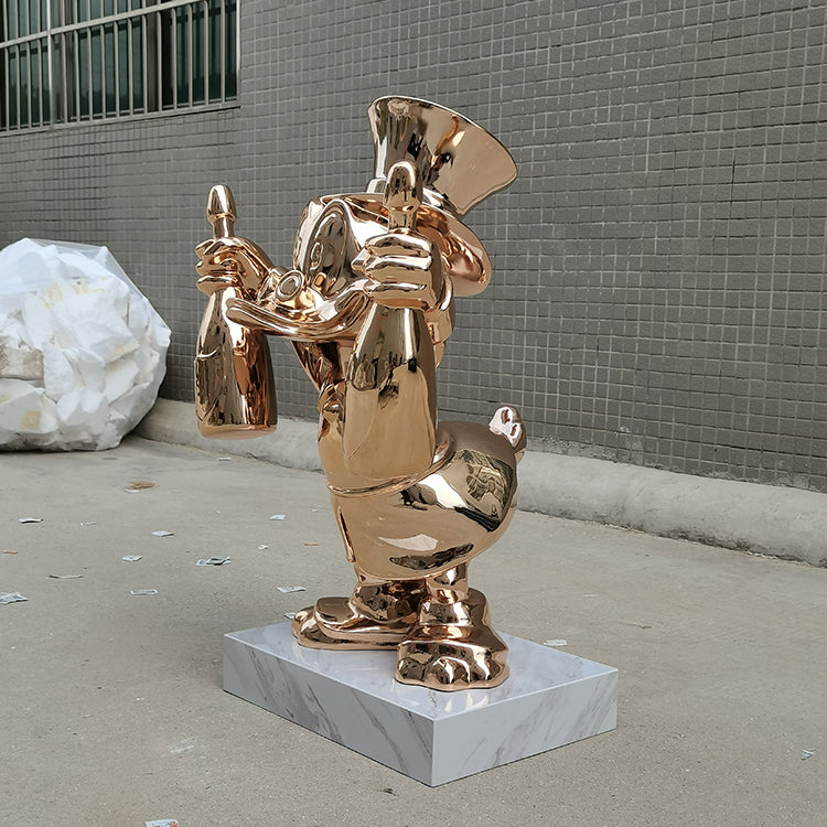 Life Size Famous Fiberglass Duck Gold Electroplated Sculpture